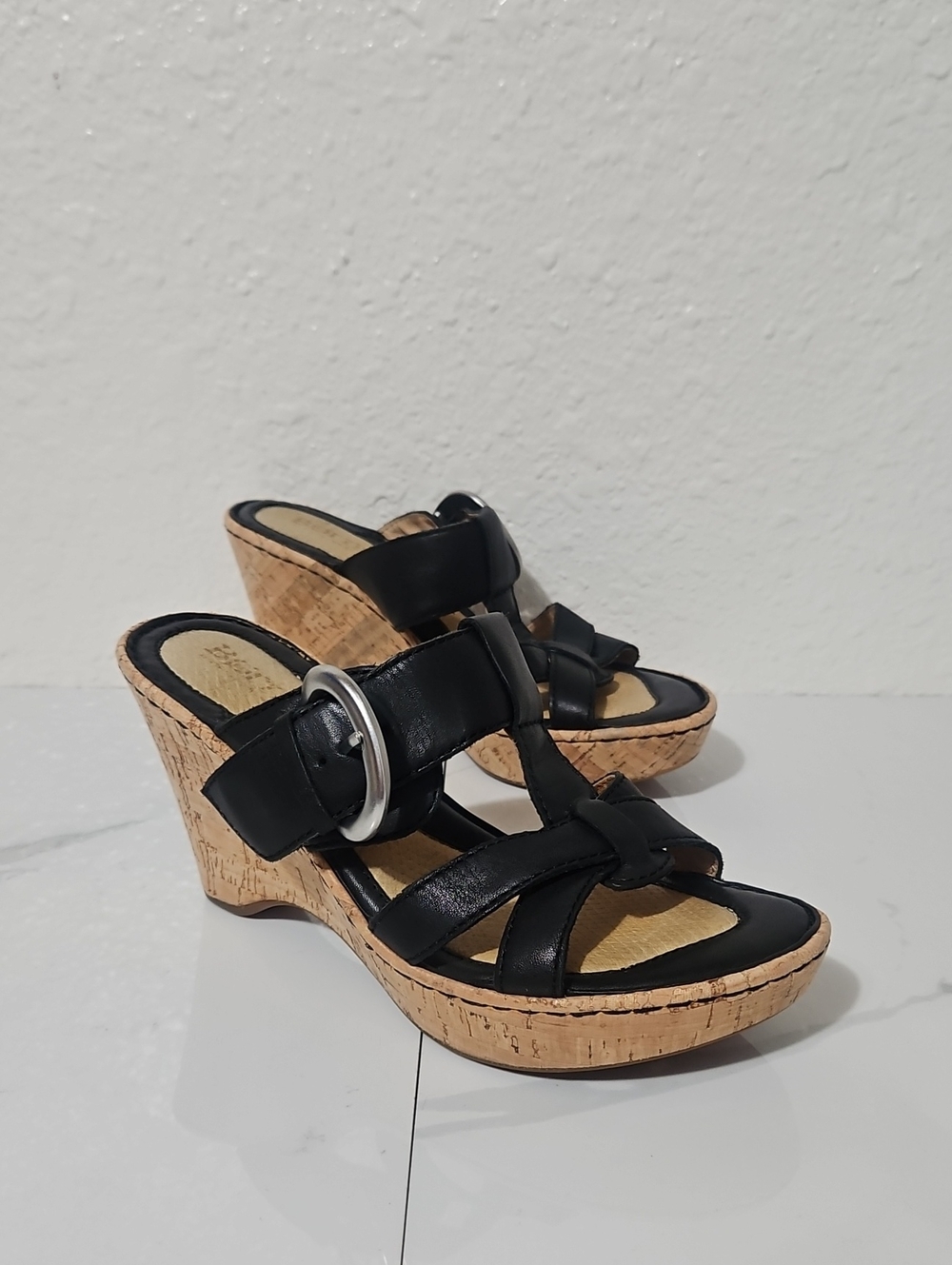 Born Strappy Cork Wedge Heel Platform Mule Sandals